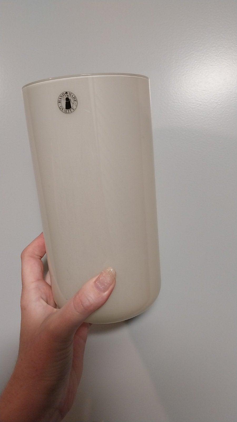 Mooie beige glazen vaas, handgemaakt, Handgemaakt, Beige, Ophalen of Verzenden, Glas