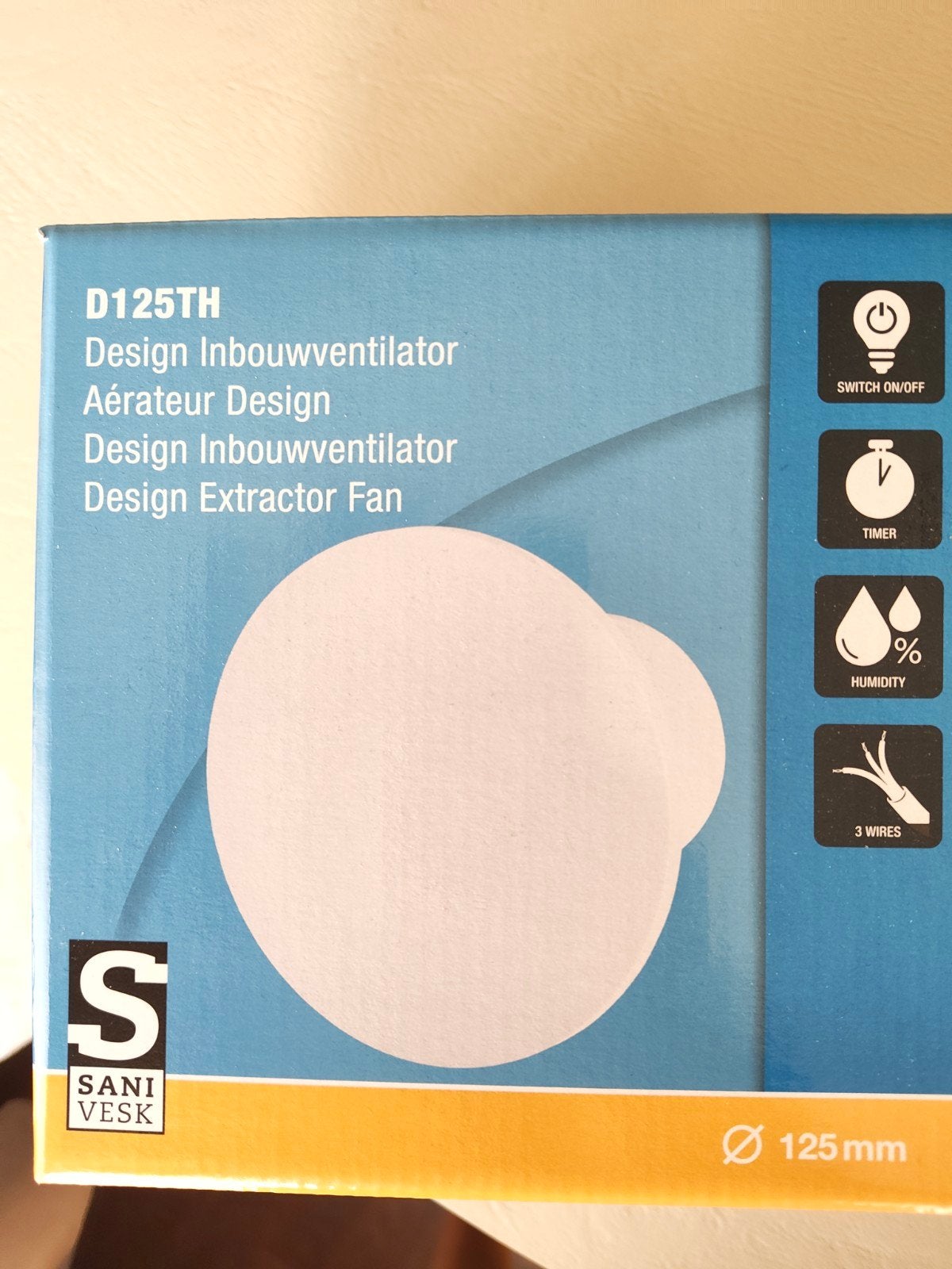 Sani Veski D125TH Design Inbouwventilator - Nieuw, Ophalen of Verzenden, Nieuw, Ventilator