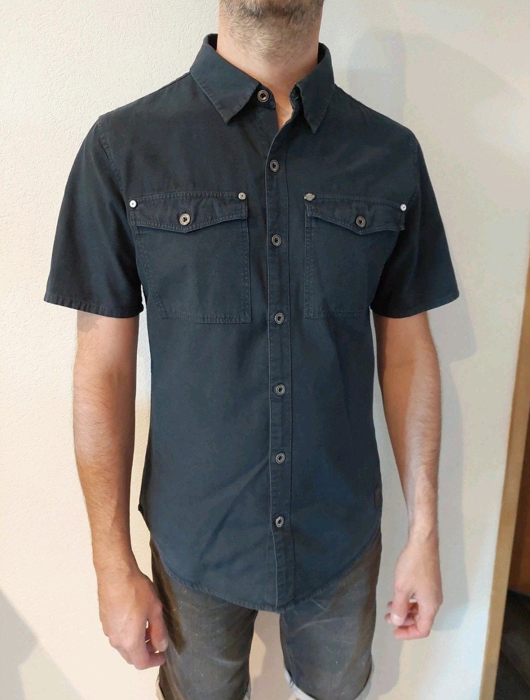 Nette Harley Davidson blouse Mt M, Kleding | Heren, Overhemden, Gedragen, Halswijdte 39/40 (M), Blauw, Ophalen of Verzenden