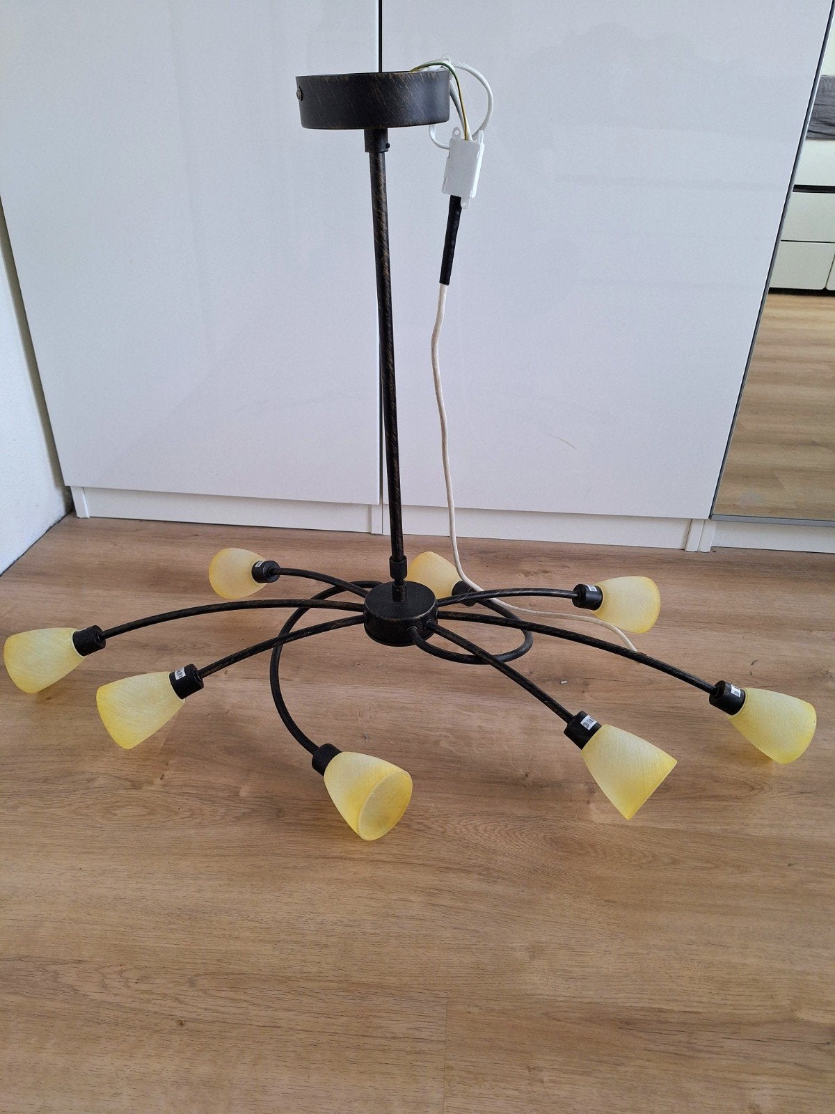 Kwantum hanglamp - donkerbrons met 8 armen, Huis en Inrichting, Ophalen, Gebruikt, Glas, G9