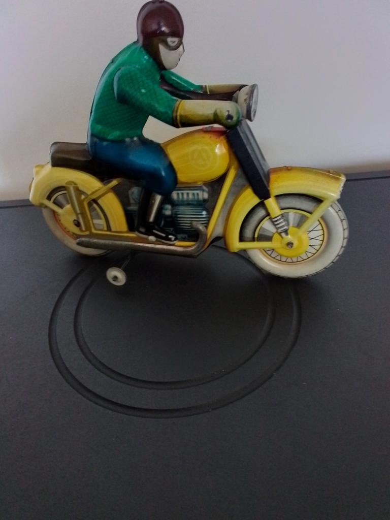 Vintage Opwindmotorfiets Motorrijder - Blikken Speelgoed, Overige merken, Gebruikt, Ophalen of Verzenden, Groter dan 1:32