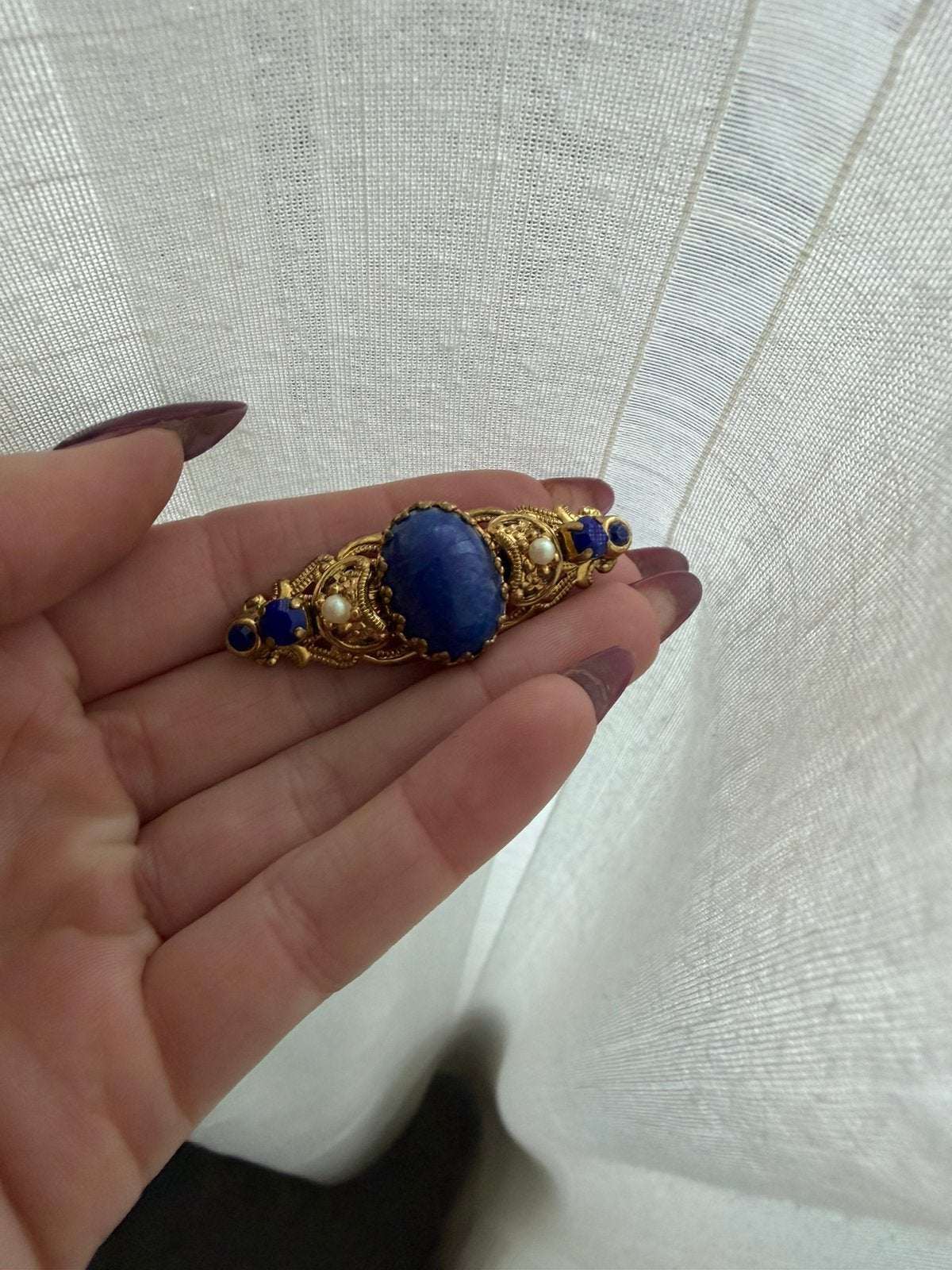 Vintage germany glas broche, Verzenden, Zo goed als nieuw, Blauw, Overige materialen