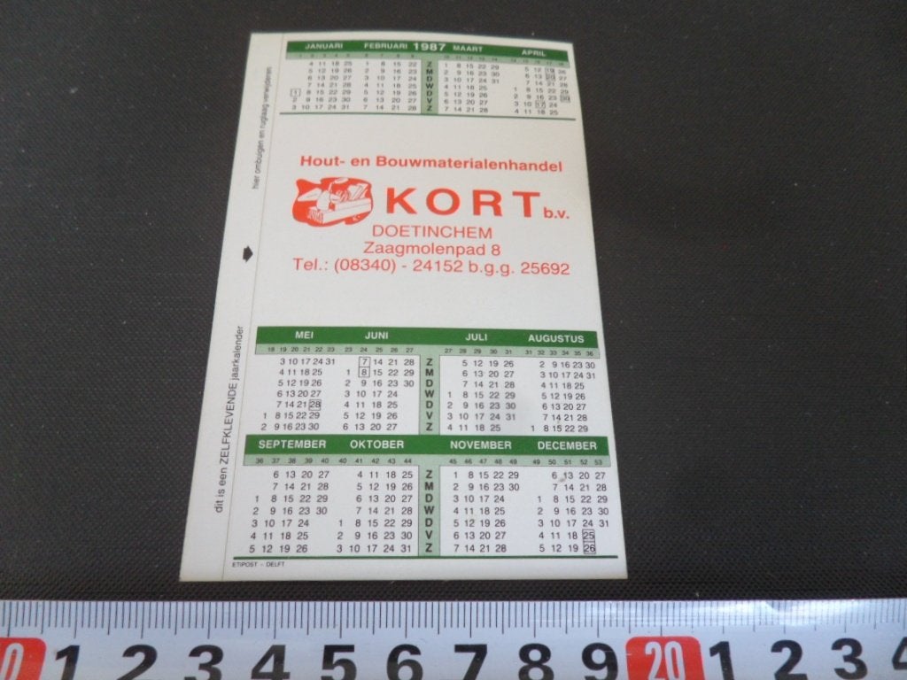 sticker kalender 1987 hout/bouwmaterialen KORT doetinchem, Verzamelen, Ophalen of Verzenden, Zo goed als nieuw