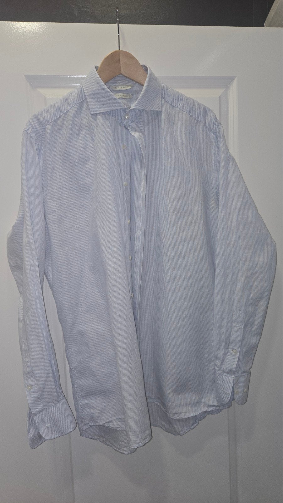 0109 SUITSUPPLY overhemd 43 - 17 Canclini, Blauw, Ophalen of Verzenden, Zo goed als nieuw, Halswijdte 43/44 (XL)