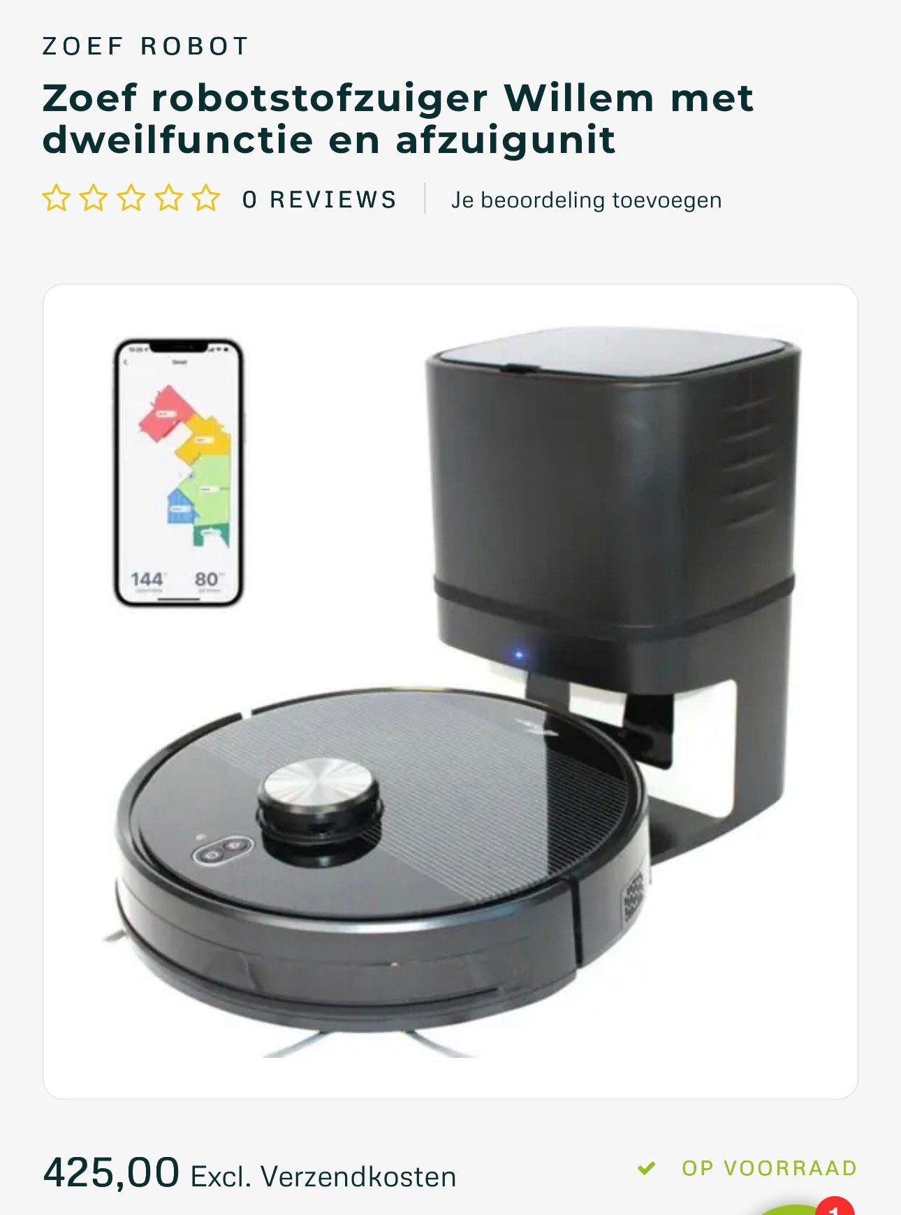 Zoef Robotstofzuiger + dweilfuncie + leegstation + garantie, Witgoed en Apparatuur, Ophalen of Verzenden, Zo goed als nieuw, Robotstofzuiger