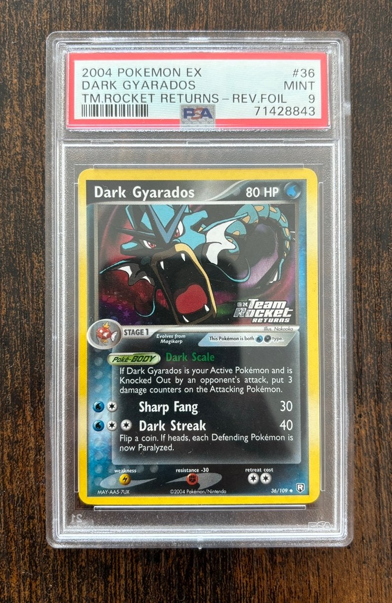 Pokémon PSA 9 Dark Gyarados Reverse Holo Rocket Returns #36, Ophalen of Verzenden, Zo goed als nieuw