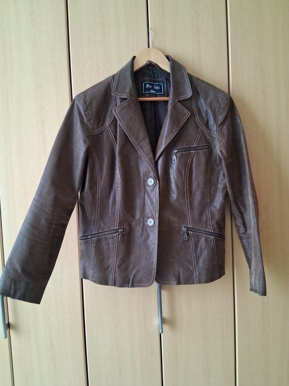 Leren jasje Per Voi Milano - Maat 44/XXL, Bruin, Maat 42/44 (L), Ophalen of Verzenden, Zo goed als nieuw