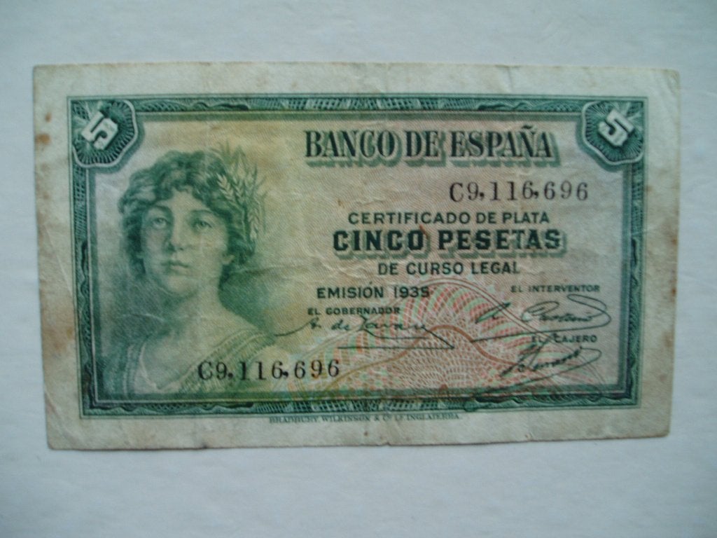 535. Spanje, 5 pesetas 1935 Woman., Verzenden, Overige landen, Los biljet