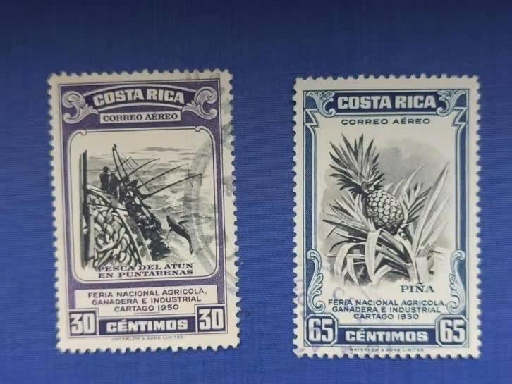 Postzegel Costa Rica 1950 2 Landbouw postzegels 10-05, Ophalen of Verzenden, Gestempeld, Midden-Amerika