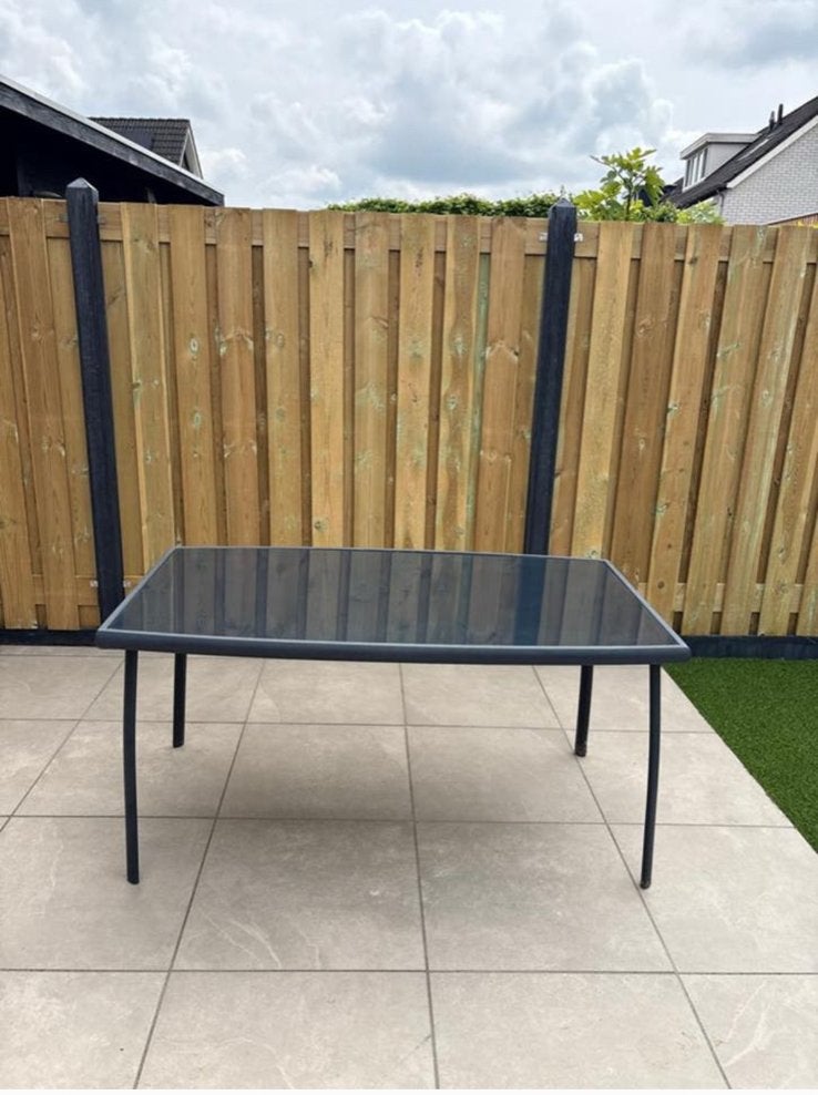 Jysk Tuintafel met Glasplaat - 148x88cm, Ophalen, Gebruikt, Rechthoekig, Overige materialen