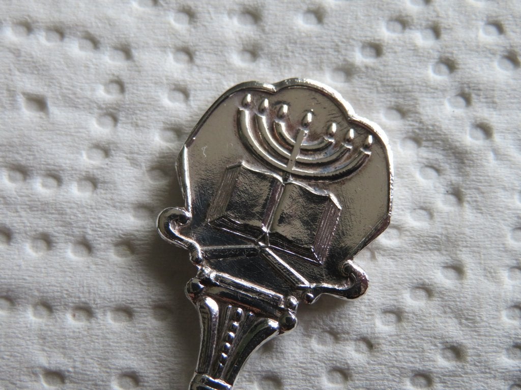Verzilverd Lepeltje Menora met Bijbel, Overige materialen, Verzenden, Verzilverd, Nieuw