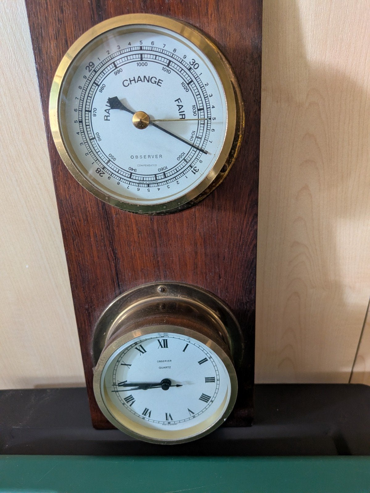 Vintage Observer Weerstation met Barometer en Klok, Ophalen of Verzenden, Gebruikt, Weerstation