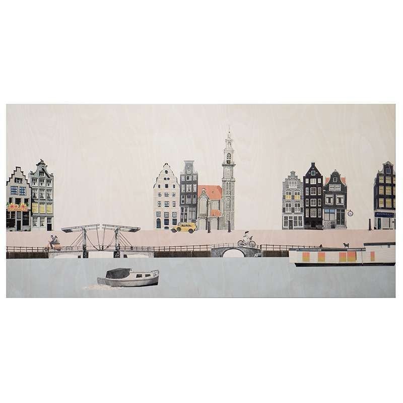 Struinen door Amsterdam Wandpaneel - 110x55cm, Mailto:klantenservice@fonq.nl, FonQ, Nieuw, Ophalen of Verzenden