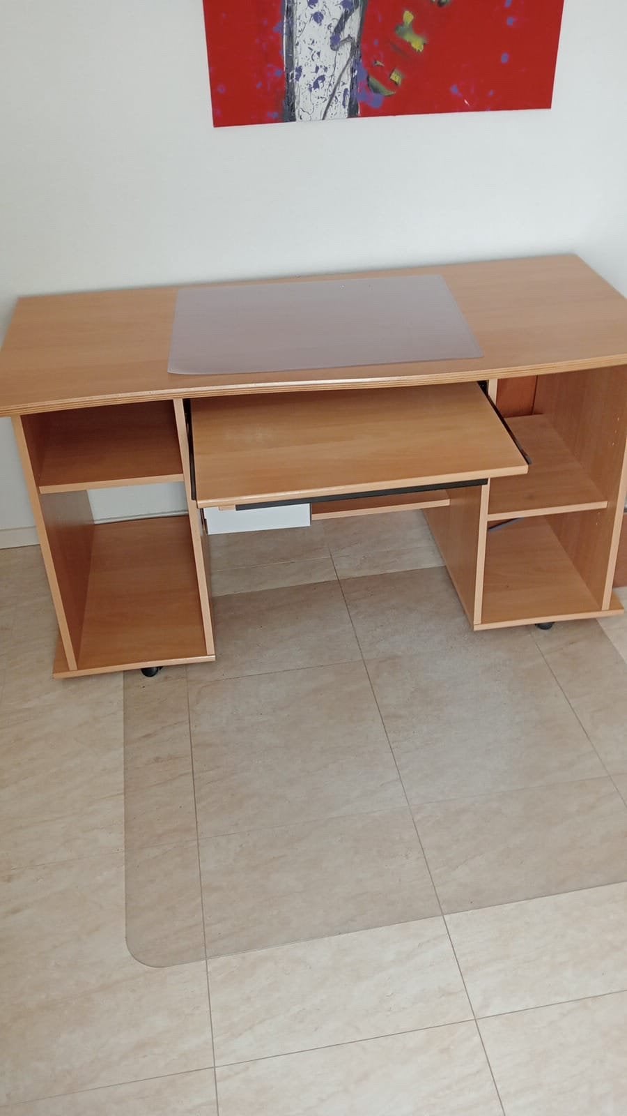 Houten Computerbureau met Opbergruimte en Uitschuifbaar Toet, Ophalen, Opbergruimte, Gebruikt, Hout