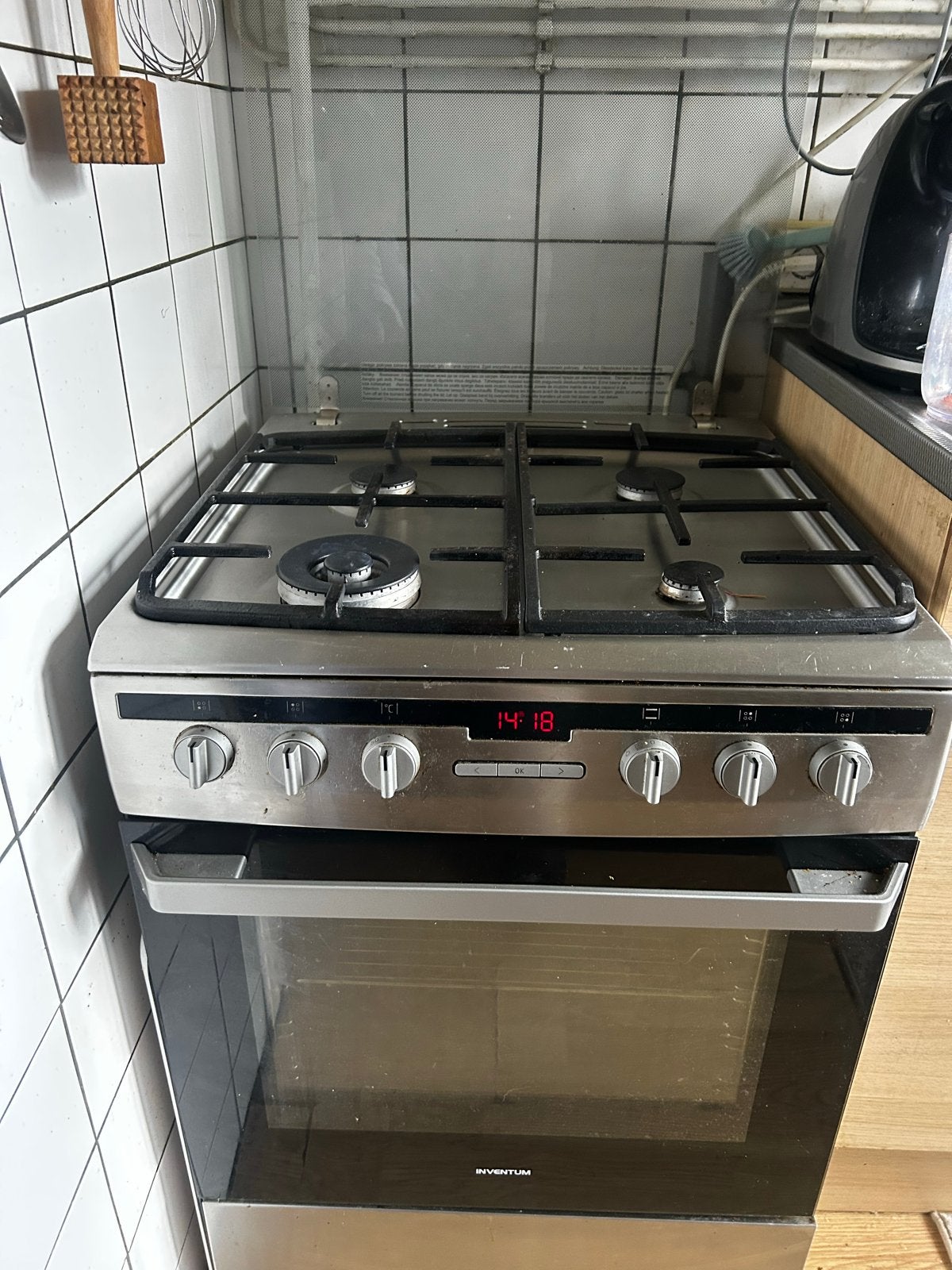 Inventum gasfornuis met oven - Zilver/Zwart, Witgoed en Apparatuur, Gebruikt, 60 cm of meer, Gas, Vrijstaand