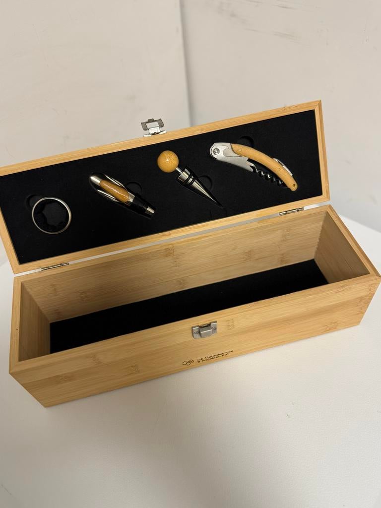 Houten Wijnkist met Accessoires - 1 Fles, Nieuw, Ophalen of Verzenden, Minder dan 5 flessen, Minder dan 50 cm