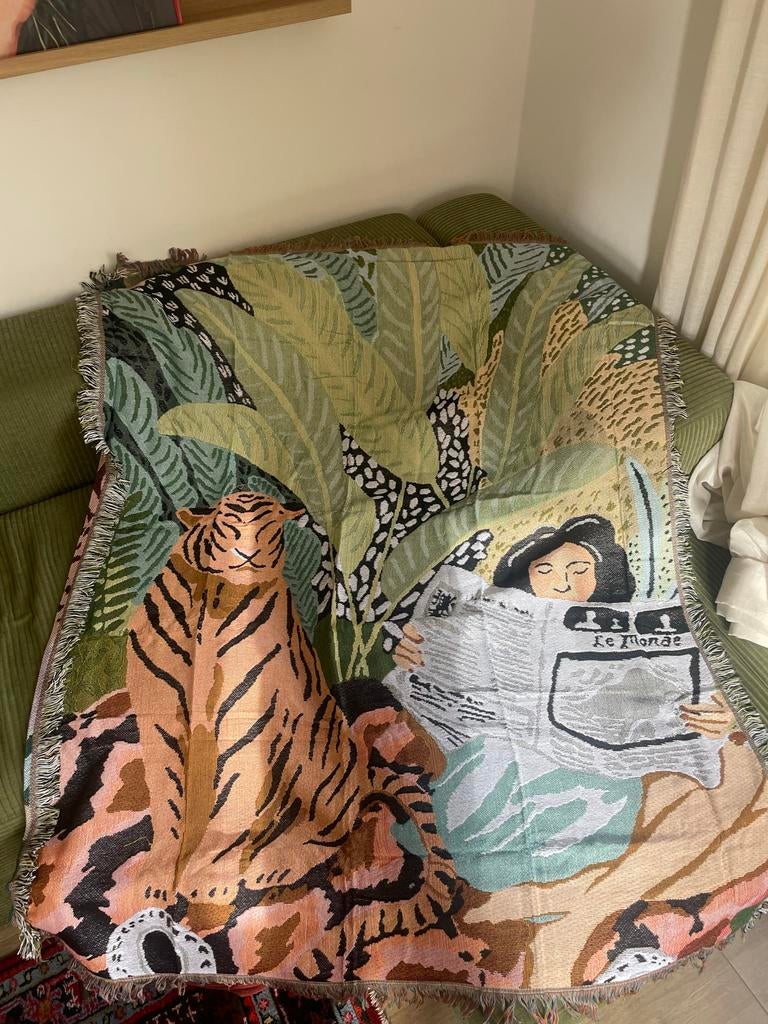 Wandkleed met tijger en lezende vrouw - Jungle thema, Ophalen of Verzenden, Zo goed als nieuw