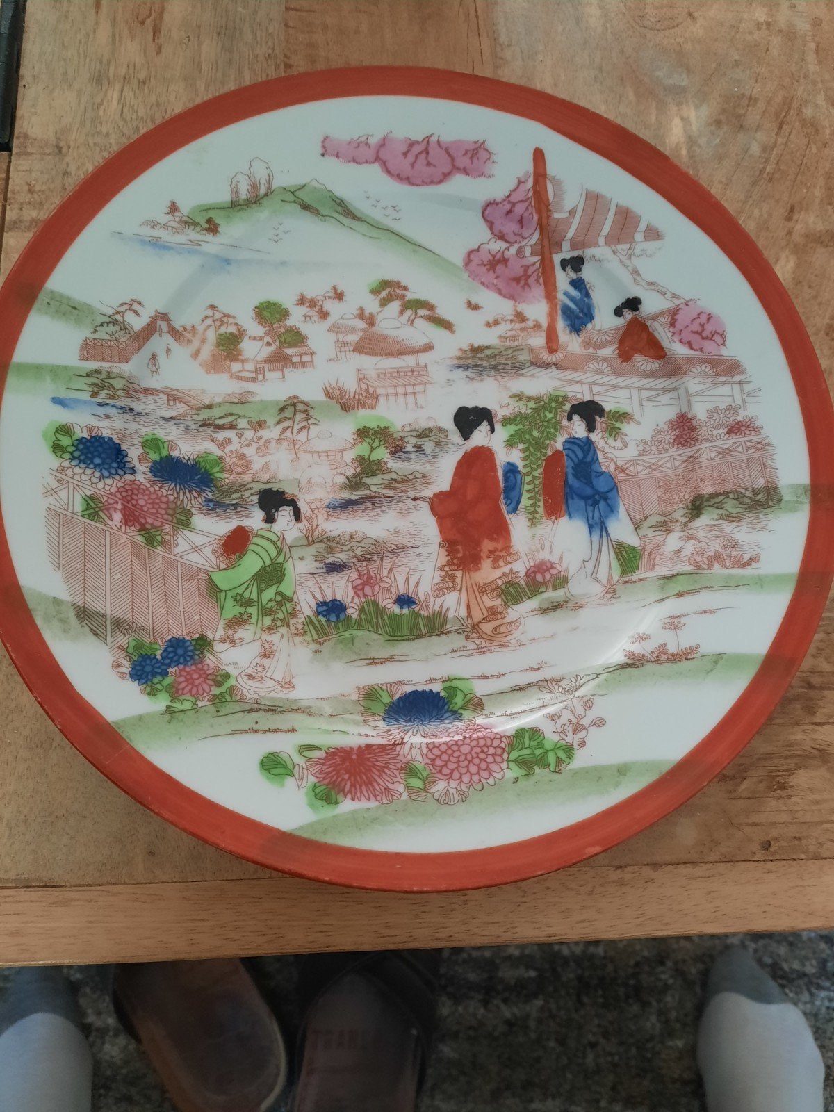 Antiek Japans decoratief bord met handgeschilderde scène, Antiek en Kunst, Ophalen of Verzenden