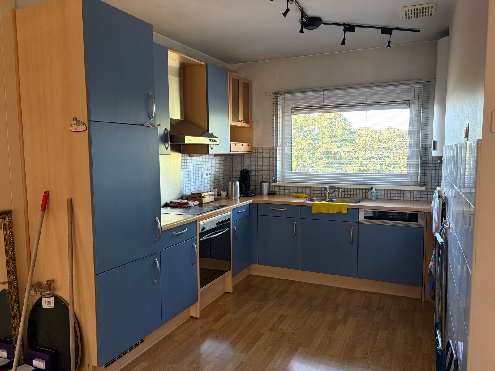 Complete hoekkeuken met apparatuur - Blauw/Hout, Huis en Inrichting, Ophalen, Gebruikt, Blauw, Hoekkeuken