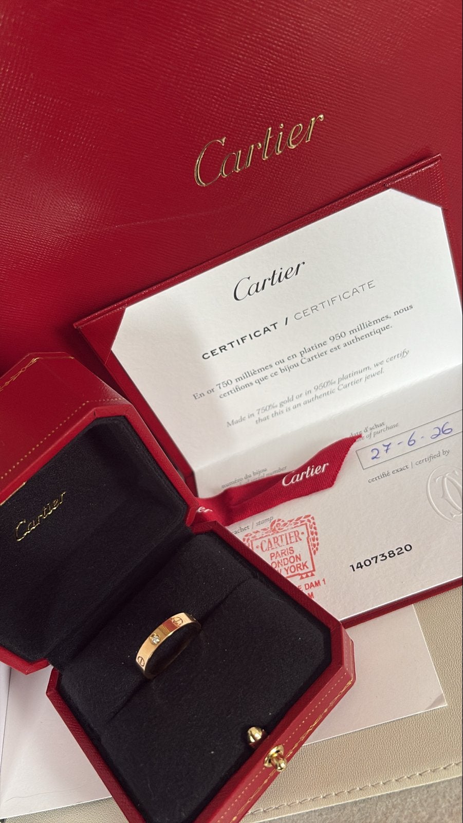 Cartier Love Ring Geelgoud met Diamant - Nieuw, Nieuw, Ophalen of Verzenden, Dame of Heer, Met edelsteen
