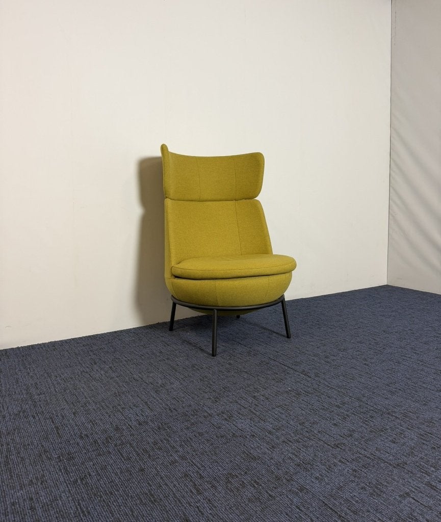 2 x Fauteuil Jonas Ihreborn Pod - mosterdgeel - zwart frame, Ophalen, Gebruikt, 75 tot 100 cm, Stof