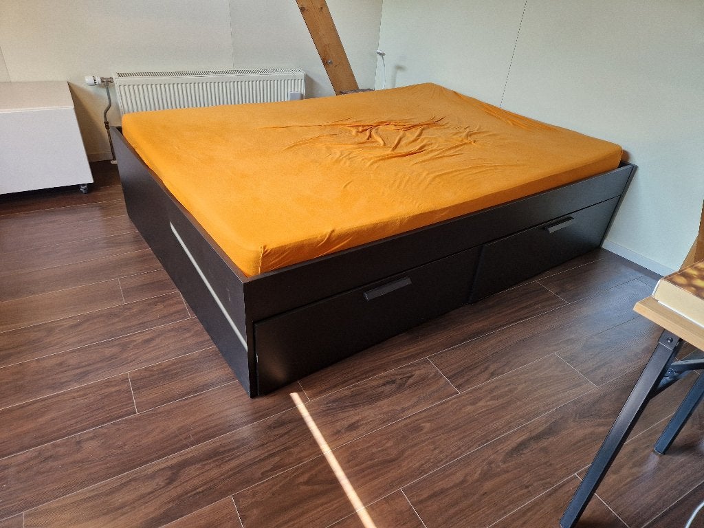 Bed, Ophalen, Zwart, Tweepersoons, 140 cm