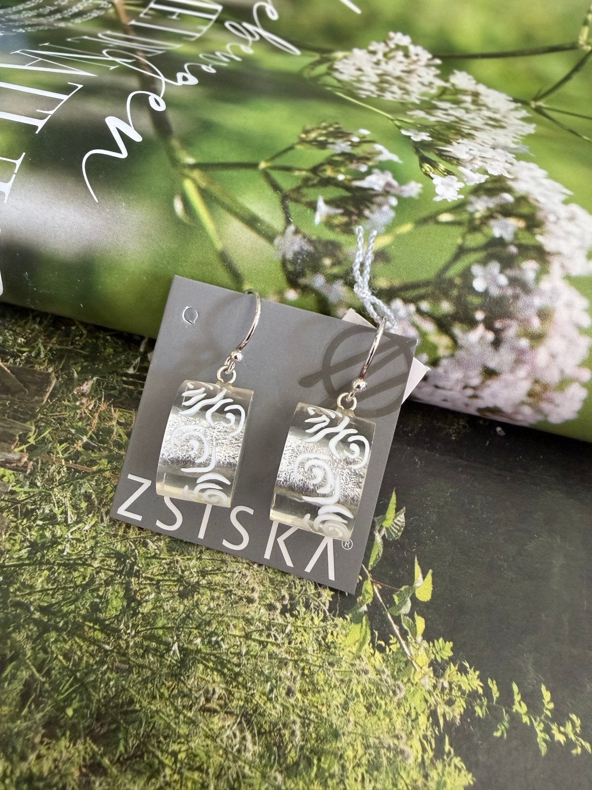 ZSISKA BLISS Vive Oorbellen - Transparant met Bladzilver, Sieraden, Tassen en Uiterlijk, Overige materialen, Hangers, Wit, Ophalen of Verzenden