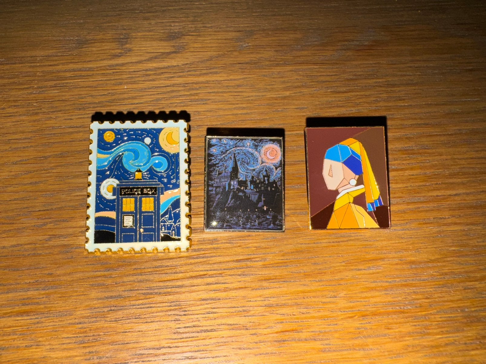 3x Schilderijen pins Van Gogh Vermeer Sterrennacht Parel, Verzamelen, Speldjes, Pins en Buttons, Ophalen of Verzenden, Nieuw, Speldje of Pin