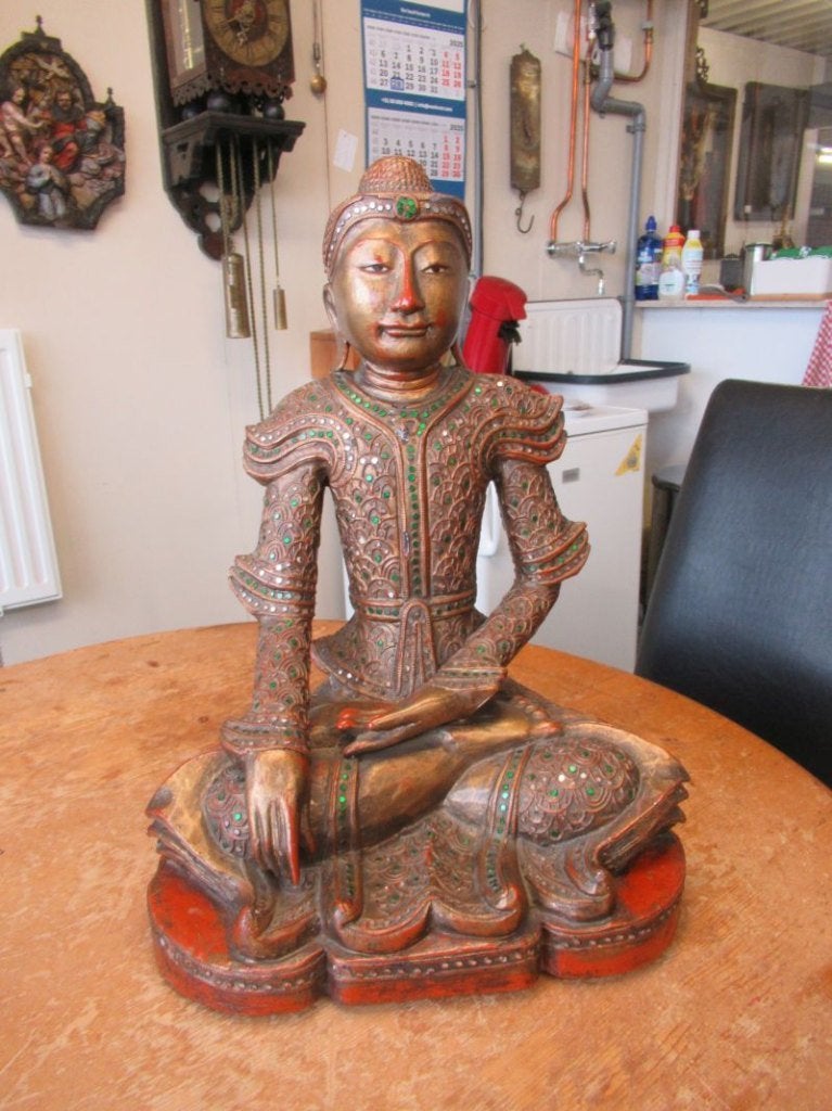 Oer 11663 vintage Boeddha in Mandalay stijl, hoogte 47 cm, Ophalen