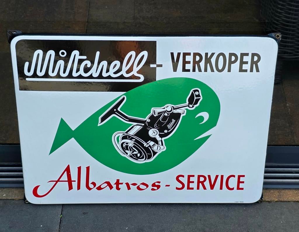 Emaille reclamebord Albatros & Mitchell ( langcat Bussum), Ophalen of Verzenden, Gebruikt, Reclamebord
