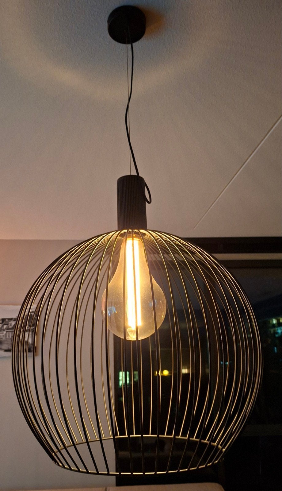 Zwarte Draad Hanglamp van Rietveld, inclusief dimbare lamp, Ophalen, Industriële Bol / Design Hanglamp, E27 (groot), Zo goed als nieuw