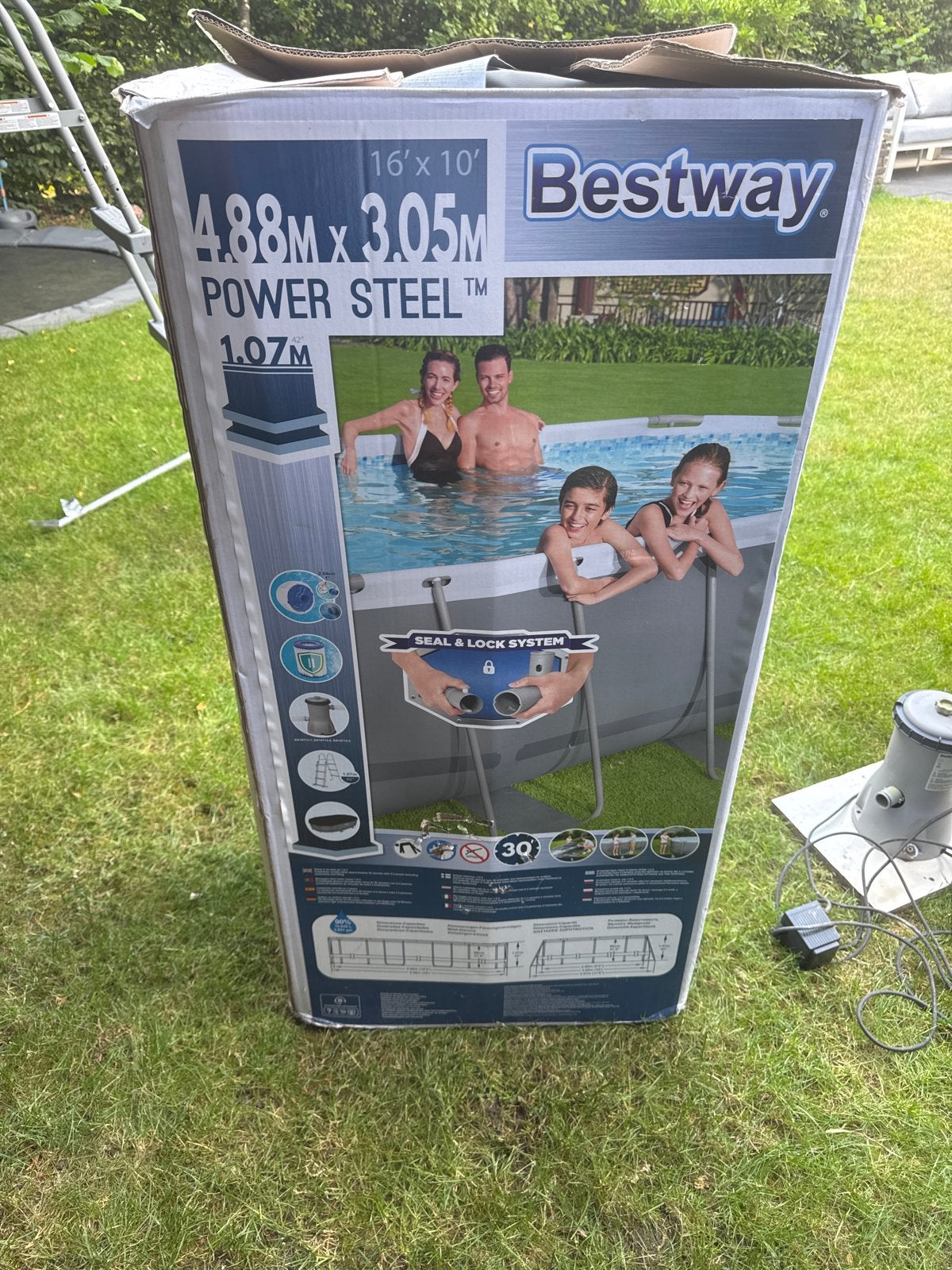 Bestway Power Steel Zwembad 4.88m x 3.05m x 1.07m, Ophalen, Gebruikt, 80 tot 120 cm, 300 cm of meer