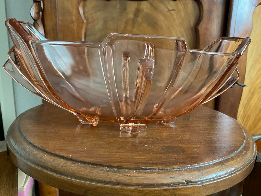 Art Deco Fruitschaal Roze Glas Stölzle, Antiek en Kunst, Ophalen of Verzenden