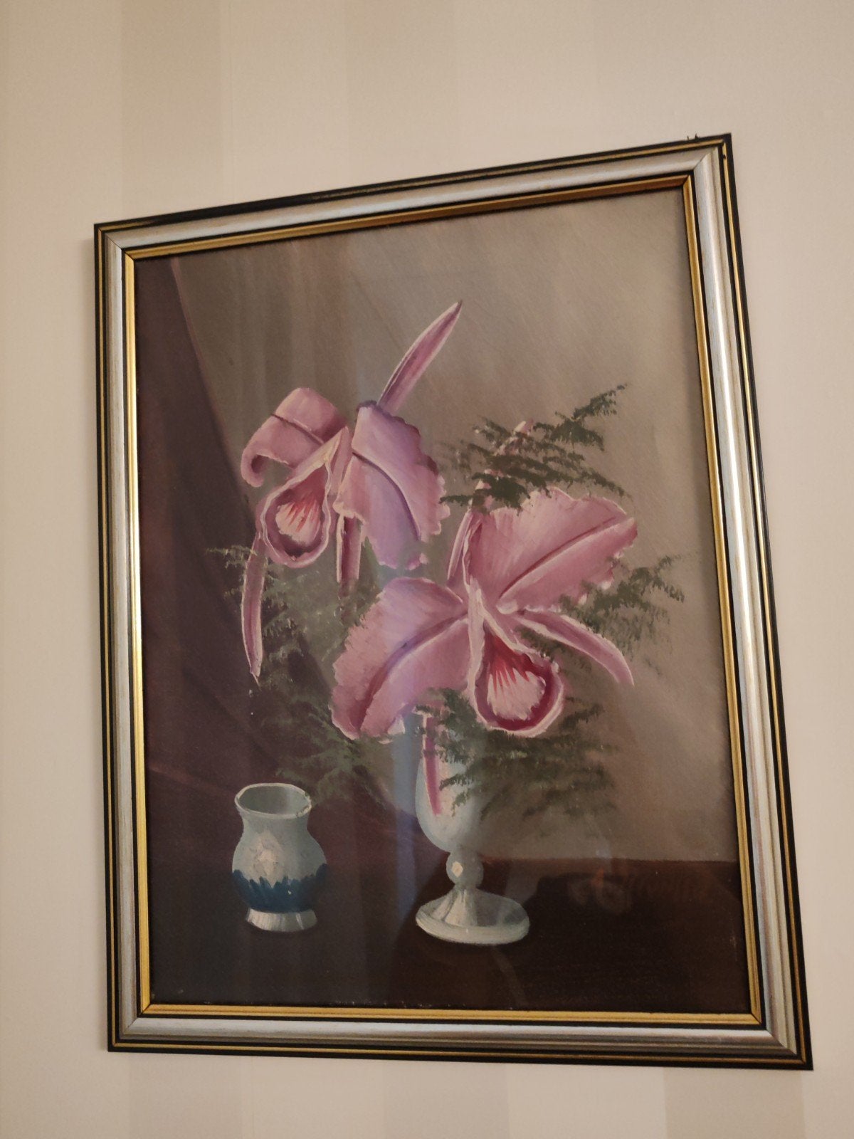 Schilderij met roze orchideeën in lijst, Ophalen, 50 – 75, Gebruikt, Schilderij