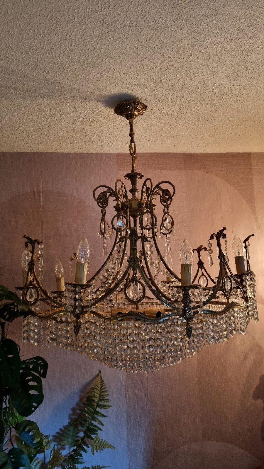 vintage  grote imposante kristallen kroonluchter, Huis en Inrichting, Ophalen, Gebruikt