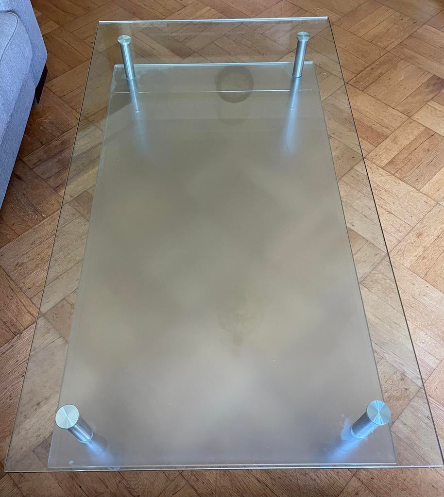 Glazen salontafel van glas 125x70x46 onderste glas melkglas, 100 tot 150 cm, Minder dan 50 cm, Rechthoekig, 50 tot 100 cm