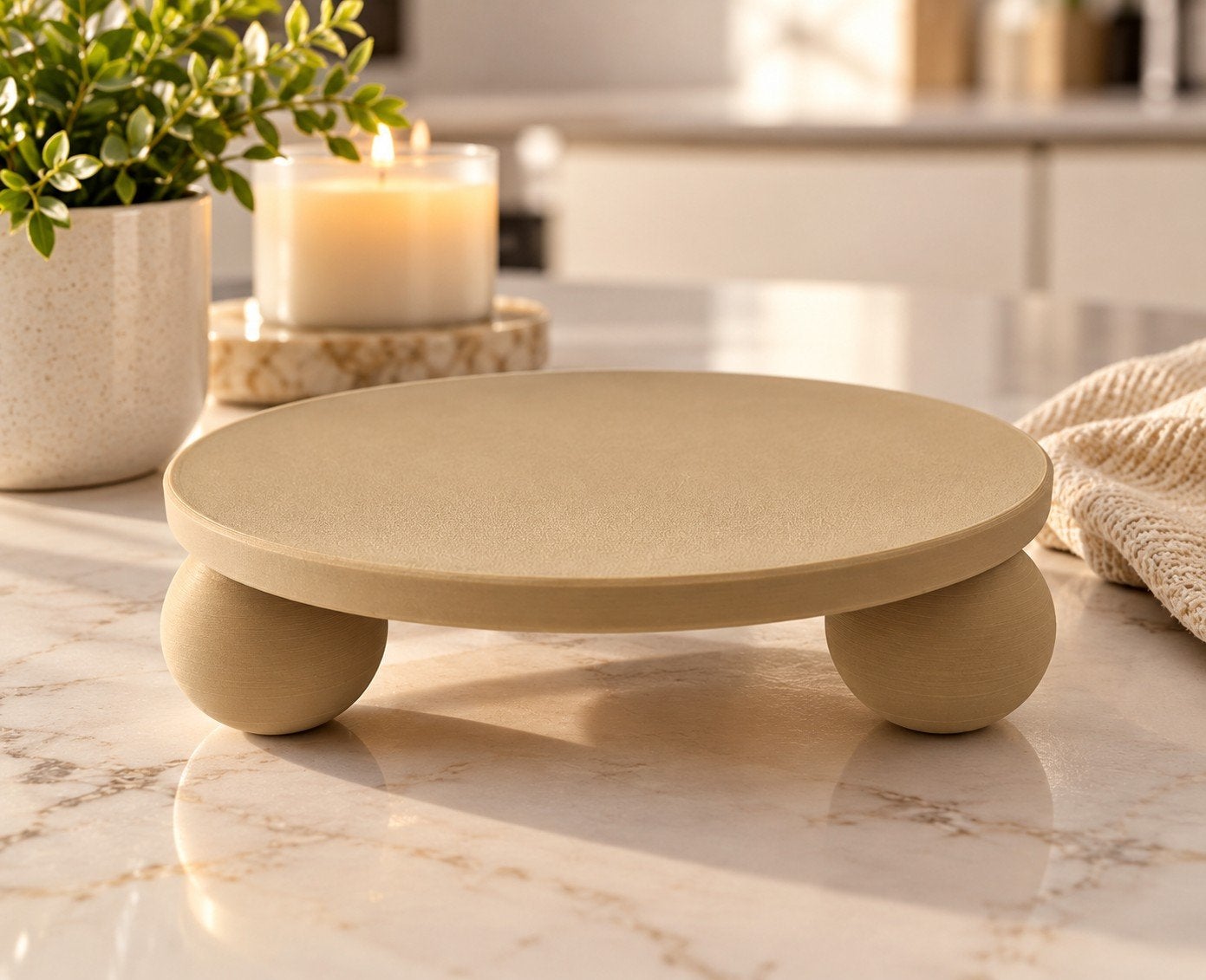 Modern Decoratief Plateau – Beige | Ø 20 cm, Huis en Inrichting, Ophalen of Verzenden, Nieuw, Rond