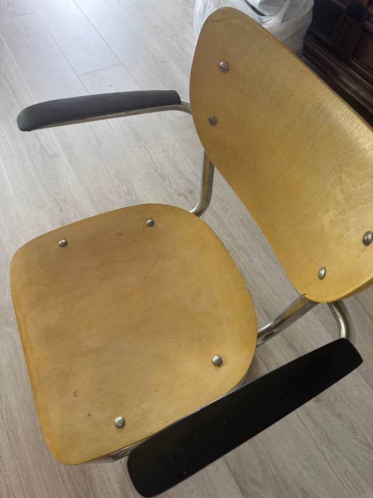 Gispen/De Wit Vintage buisframestoelen (4 stuks), Ophalen, Gebruikt, Overige kleuren, Vintage, Mid-century, Industrieel