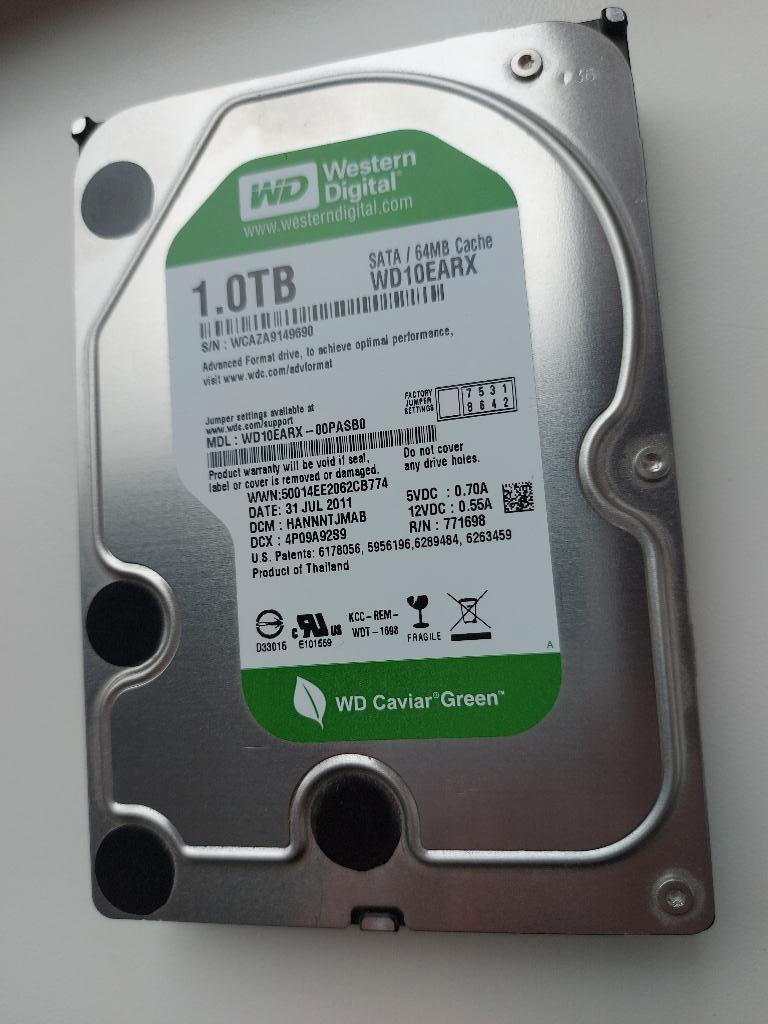 Harddisk Western Digital Green 1TB SATA 3,5inch, Intern, Gebruikt, 1TB, Desktop