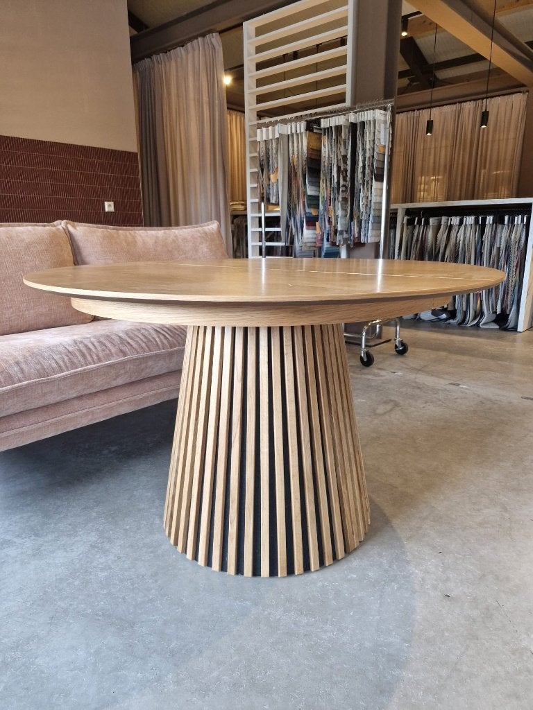 Eettafel uitschuifbaar 120/160 cm MDF met eikenhout fineer, Ophalen, Eikenhout, ., 150 tot 200 cm