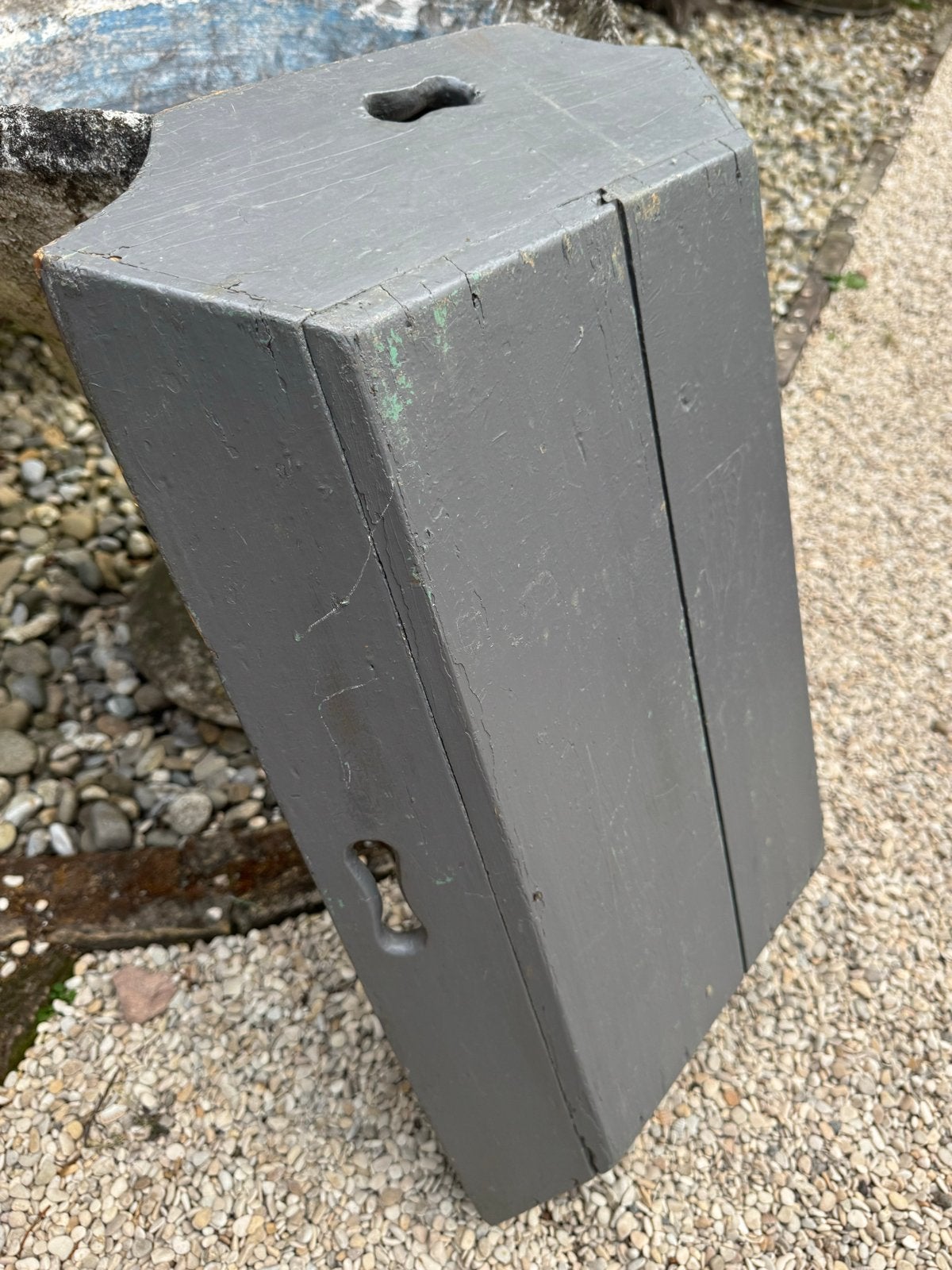 Oud houten dienblad / bak in grijze tint, Ophalen of Verzenden