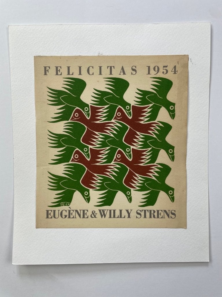 MC Escher nieuwjaarswens 'lucht' 1954, Ophalen of Verzenden