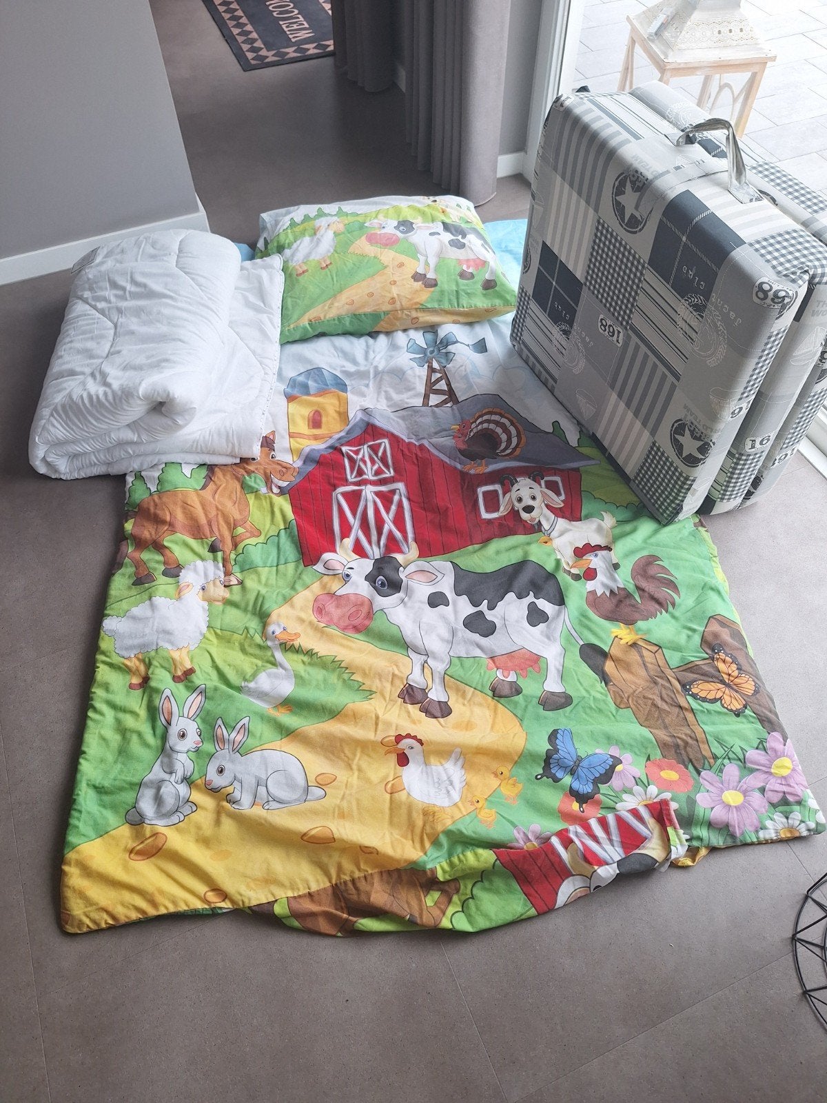 2x Kinderdekbed met boerderij dekbedovertrek, Ophalen, Gebruikt, Jongetje of Meisje, Wit
