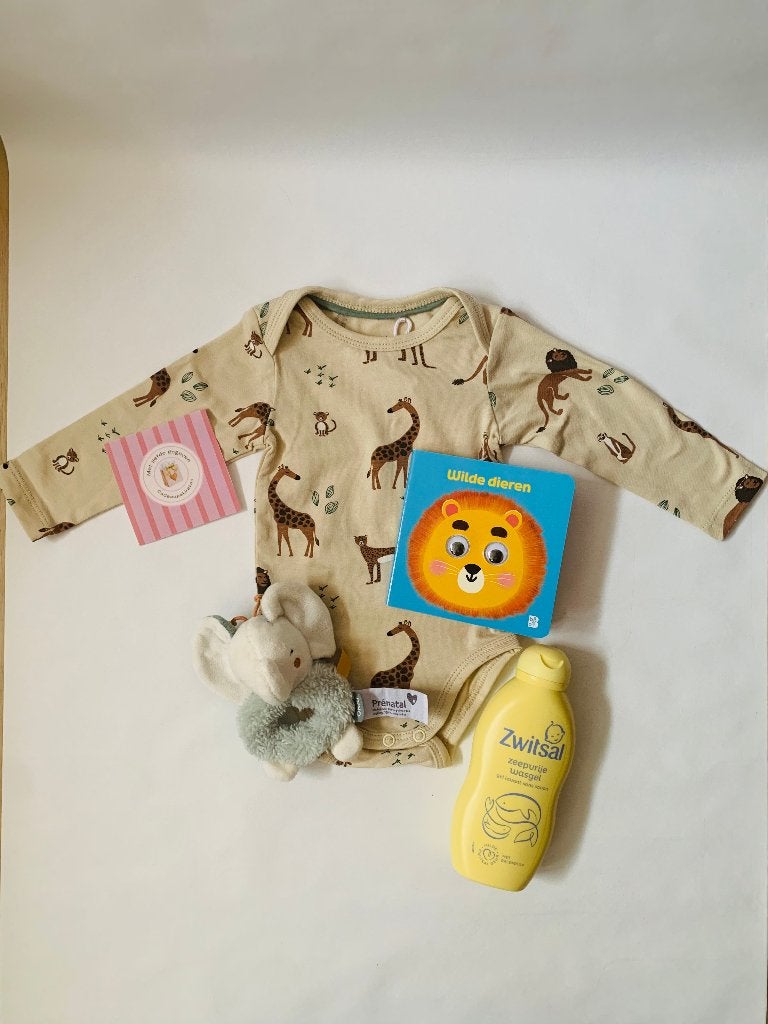 Cadeaupakket baby geboorte romper Zwitsal rammelaar, Ophalen of Verzenden, Nieuw, Kraamcadeau