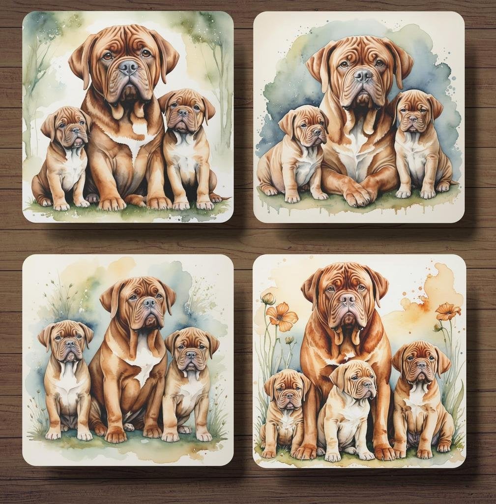 Bordeaux Dog met Puppy’s onderzetters met houder, Ophalen of Verzenden, Nieuw