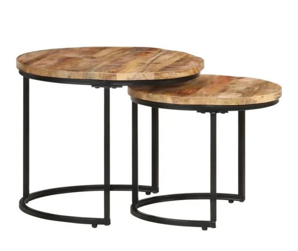 2-delige Tafeltjesset ruw mangohout, nieuw in doos, Minder dan 55 cm, ., Rond, Nieuw