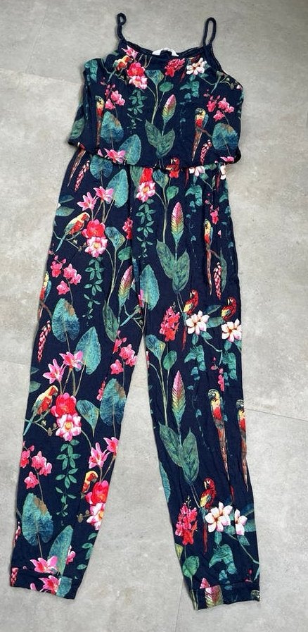 Jumpsuit met vrolijke vogelprint en vlechtbandjes - Maat 152, Ophalen of Verzenden, Zo goed als nieuw, Maat 34 (XS) of kleiner