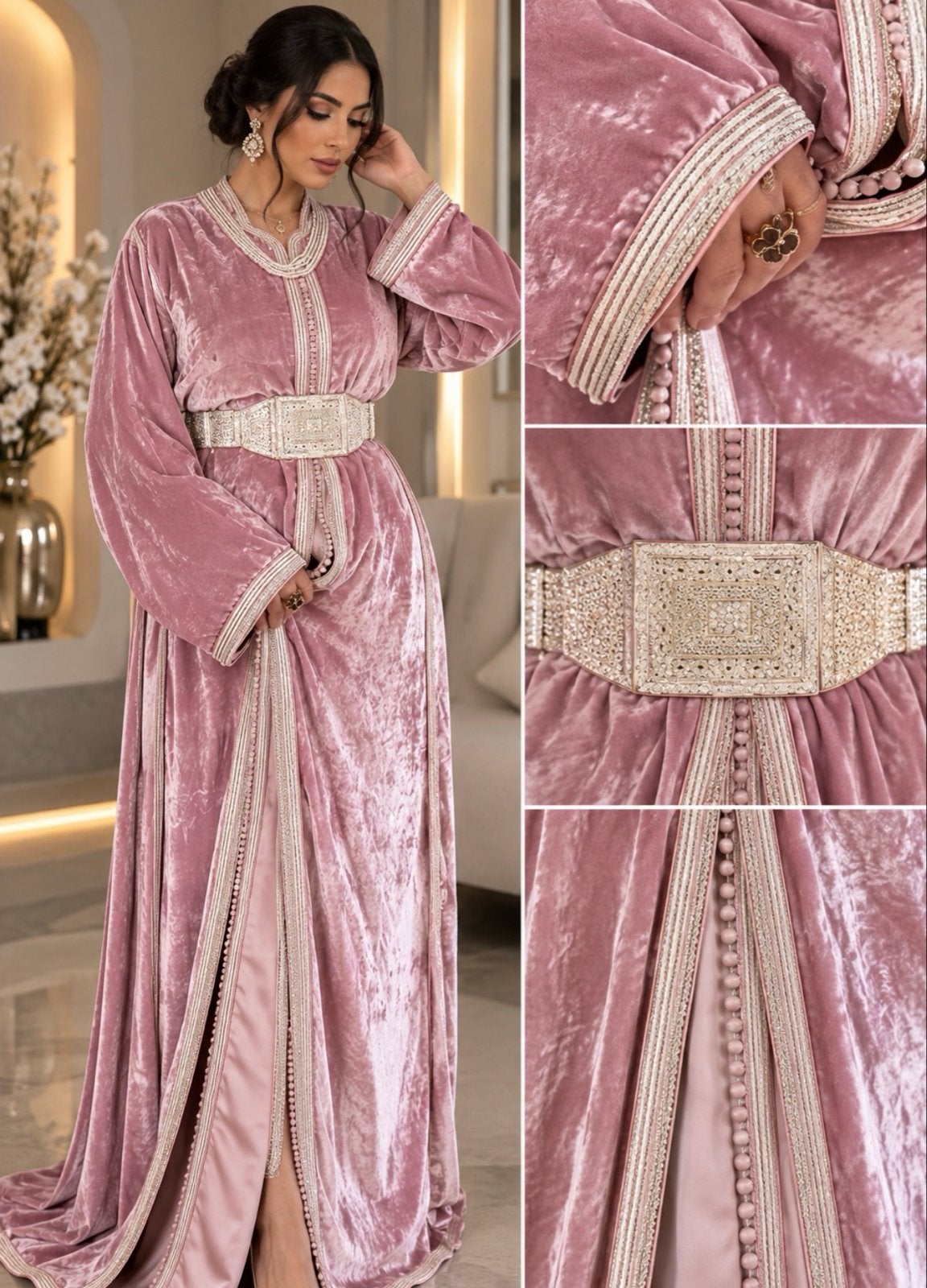 Elegante Marokkaanse Takchita - Zijdefluweel & Skalli, Ophalen of Verzenden, Nieuw, Maat 38/40 (M), Roze
