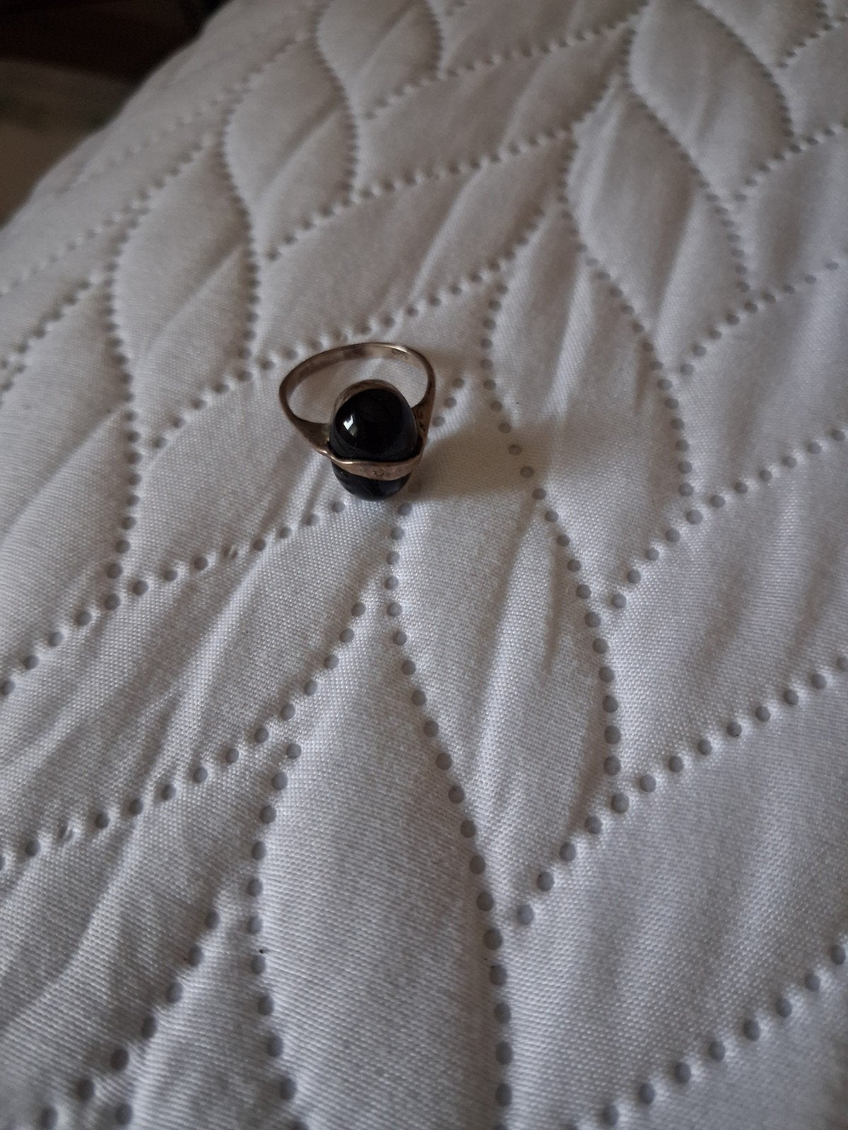 Zilveren Vintage Ring met Zwarte Steen, Gebruikt, Ophalen of Verzenden, 17 tot 18, Met edelsteen