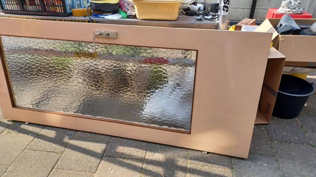 Oude opdekdeur., Gebruikt, Deurkozijn, 150 tot 225 cm, Inclusief glas